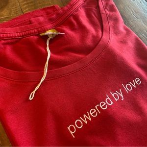 Bamboo & organic cotton small red t-shirt, embroidery = powered by love